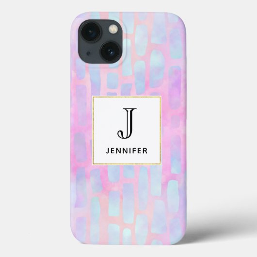 Coques Case-Mate iPhone Formes rectangulaires bleues sur un monogramme Arr (Verso)