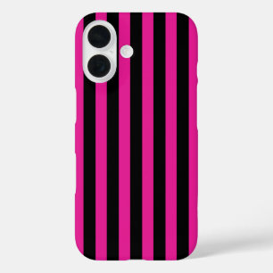 Coques iPhone 16 Fouchsia et bandes de bonbons noirs