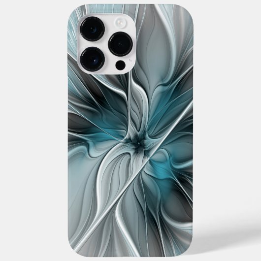 Coques Case-Mate iPhone Fractal Floral Moderne Abstrait Fleur Bleu Gris (Verso)