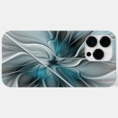 Coques Case-Mate iPhone Fractal Floral Moderne Abstrait Fleur Bleu Gris (Verso (horizontal))