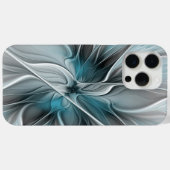 Coques Case-Mate iPhone Fractal Floral Moderne Abstrait Fleur Bleu Gris (Verso (horizontal))