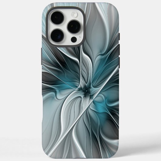 Coques Case-Mate iPhone Fractal Floral Moderne Abstrait Fleur Bleu Gris (Verso)