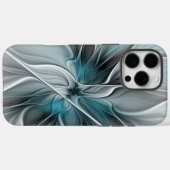 Coques Case-Mate iPhone Fractal Floral Moderne Abstrait Fleur Bleu Gris (Verso (horizontal))
