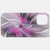 Coques Case-Mate iPhone Fractal Floral Moderne Abstrait Fleur Rose Gris (Verso (horizontal))