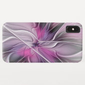 Coques Case-Mate iPhone Fractal Floral Moderne Abstrait Fleur Rose Gris (Dos (Horizontal))
