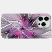 Coques Case-Mate iPhone Fractal Floral Moderne Abstrait Fleur Rose Gris (Verso (horizontal))