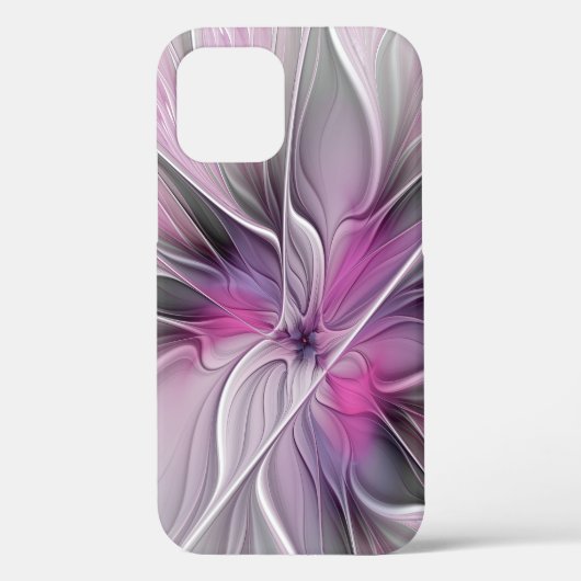 Coques Case-Mate iPhone Fractal Floral Moderne Abstrait Fleur Rose Gris (Verso)