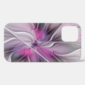 Coques Case-Mate iPhone Fractal Floral Moderne Abstrait Fleur Rose Gris (Verso (horizontal))