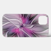Coques Case-Mate iPhone Fractal Floral Moderne Abstrait Fleur Rose Gris (Verso (horizontal))