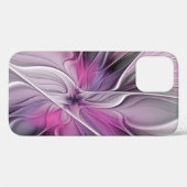 Coques Case-Mate iPhone Fractal Floral Moderne Abstrait Fleur Rose Gris (Verso (horizontal))
