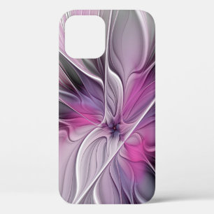 Case-Mate iPhone Case Fractal Floral Moderne Abstrait Fleur Rose Gris