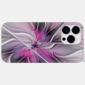 Coques Case-Mate iPhone Fractal Floral Moderne Abstrait Fleur Rose Gris (Verso (horizontal))
