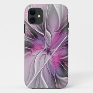 Case-Mate iPhone Case Fractal Floral Moderne Abstrait Fleur Rose Gris