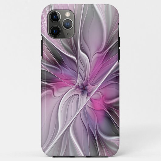 Coques Case-Mate iPhone Fractal Floral Moderne Abstrait Fleur Rose Gris (Dos)