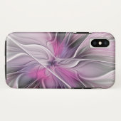 Coques Case-Mate iPhone Fractal Floral Moderne Abstrait Fleur Rose Gris (Dos (Horizontal))