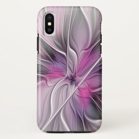 Coques Case-Mate iPhone Fractal Floral Moderne Abstrait Fleur Rose Gris (Dos)