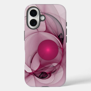 Coques iPhone 16 Fractal, moderne Berry Abstrait Art rose