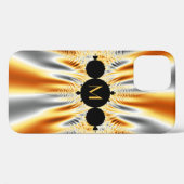Coques Case-Mate iPhone Fractale métallique grise orange monogrammée (Verso (horizontal))