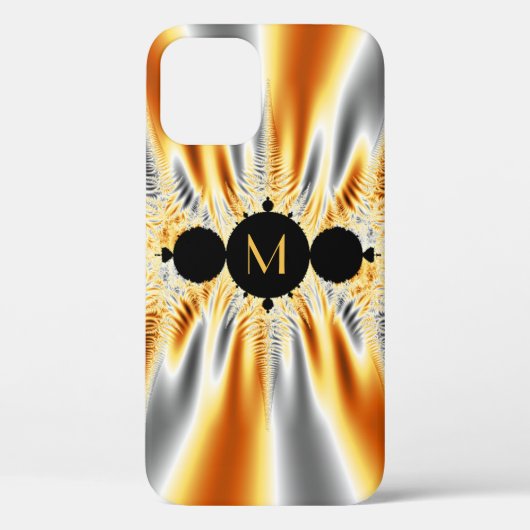 Coques Case-Mate iPhone Fractale métallique grise orange monogrammée (Verso)