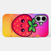 Coques Case-Mate iPhone Fraise Kawaii souriante sur Pastel Gradient Backg (Verso (horizontal))