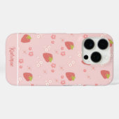 Coques Case-Mate iPhone Fraise mignonne aux fleurs. (Verso (horizontal))