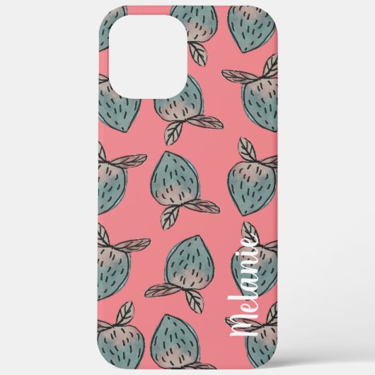 Coques Case-Mate iPhone Fraises à l'aquarelle Monogramme rose bleu (Verso)