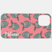 Coques Case-Mate iPhone Fraises à l'aquarelle Monogramme rose bleu (Retour (horizontal))
