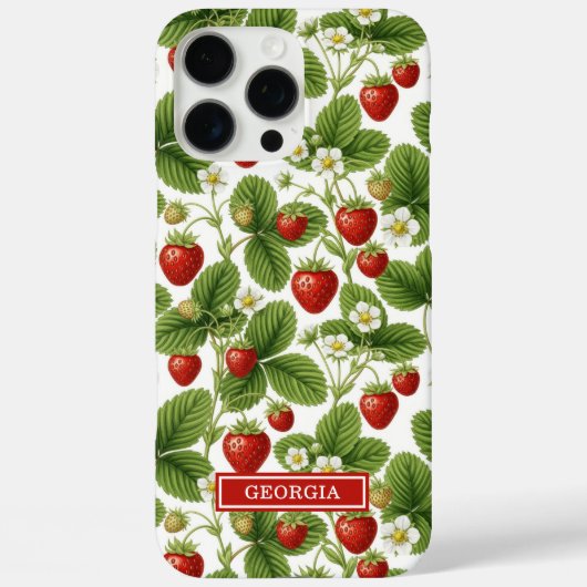 Coques Case-Mate iPhone Fraises à l'aquarelle Monogrammées (Verso)