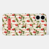 Coques Case-Mate iPhone Fraises à l'aquarelle sur monogramme rayé (Verso (horizontal))