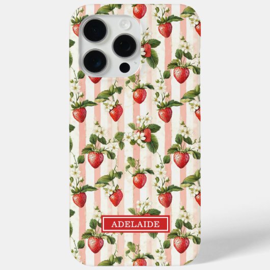 Coques Case-Mate iPhone Fraises à l'aquarelle sur monogramme rayé (Verso)