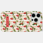 Coques Case-Mate iPhone Fraises à l'aquarelle sur monogramme rayé (Verso (horizontal))