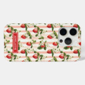 Coques Case-Mate iPhone Fraises à l'aquarelle sur rayures monogrammées (Verso (horizontal))
