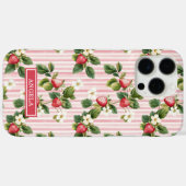 Coques Case-Mate iPhone Fraises à l'aquarelle sur rayures roses (Verso (horizontal))