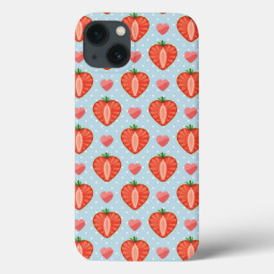 Etui iPhone 13 Fraises de Coeur avec Pois Et Coeurs