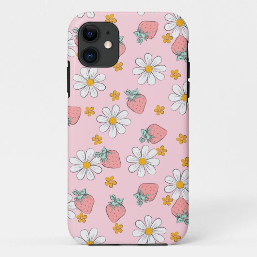 Coques Case-Mate iPhone Fraises et marguerites roses à motifs (Dos)