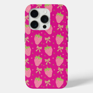 Coque iPhone 15 Pro Fraises et vaches roses et vertes