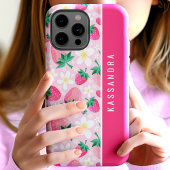 Coques Case-Mate iPhone Fraises florales Nom personnalisé
