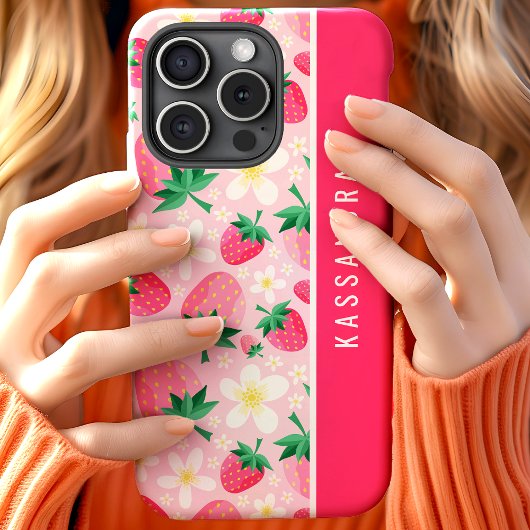 Coques Case-Mate iPhone Fraises florales Nom personnalisé