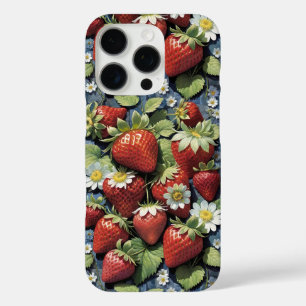 Coques iPhone 16 Pro Fraises fraîches cueillies et fleurs blanches