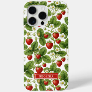 Coque iPhone 15 Pro Max Fraises Monogrammées Aquarelle