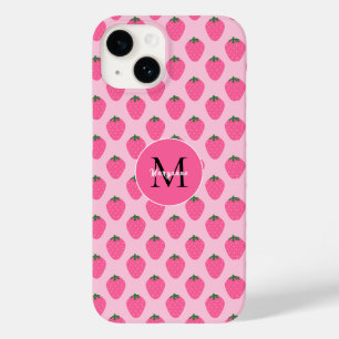 Coque Pour iPhone 14 Fraises roses, mignonnes customisées