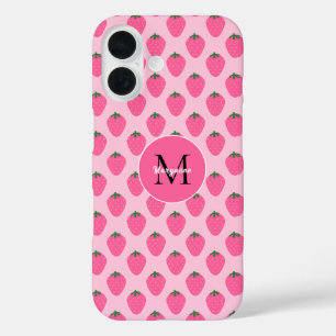 Coques iPhone 16 Fraises roses, mignonnes customisées