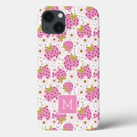 Coques Case-Mate iPhone Fraises roses Sacs de téléphone Monogramme personn (Verso)