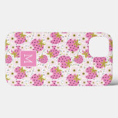 Coques Case-Mate iPhone Fraises roses Sacs de téléphone Monogramme personn (Verso (horizontal))