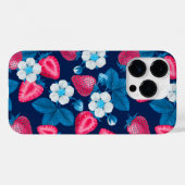 Coques Case-Mate iPhone Fraises roses sur bleu (Verso (horizontal))