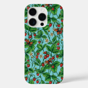 Coques iPhone 16 Pro Fraises sauvages sur bleu piscine