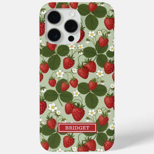 Coques Case-Mate iPhone Fraises sur monogramme vert (Verso)
