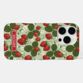 Coques Case-Mate iPhone Fraises sur monogramme vert (Verso (horizontal))