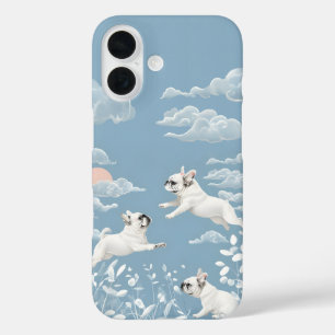 Coques iPhone 16 Français Bulldog Pastel Couleur Fleurs blanches