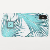 Coques Case-Mate iPhone Franges de palme bleu Aqua moderne avec Monogramme (Dos (Horizontal))